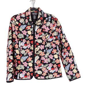 Floral Fruit Quilted Jacket M Womens Full Zip Lined Bright Fairy Boho Lemons
